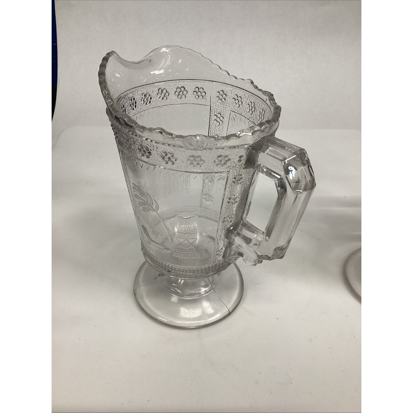 2 Antique Victorian 1880s Adams & Co. EAPG “Egyptian” Pattern Glass Pitcher – 6”