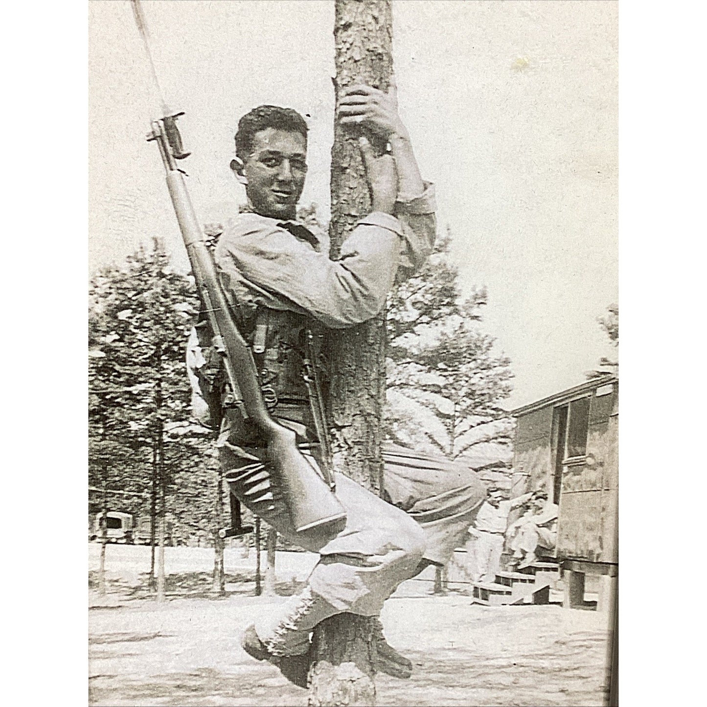 Vintage Soldier In Barracks Photograph W/ Sheffield Home Frame - 7.5x5.25”