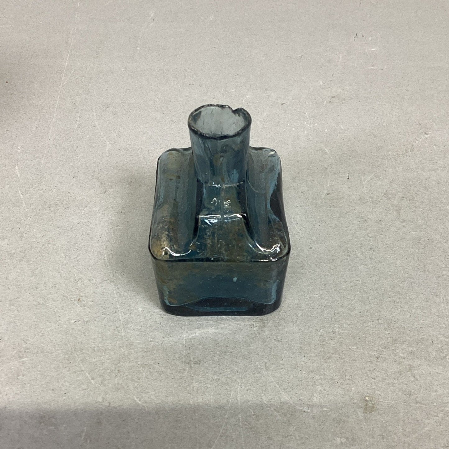Antique Blue Burst Top Boat Glass Inkwell
