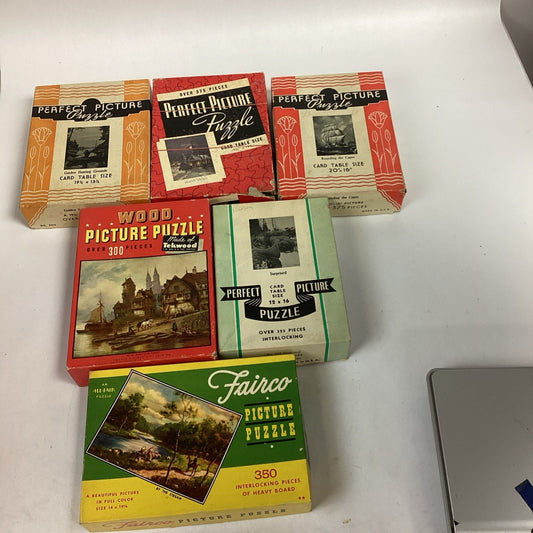 Set Of 6 Vintage Wooden Perfect Picture Puzzles