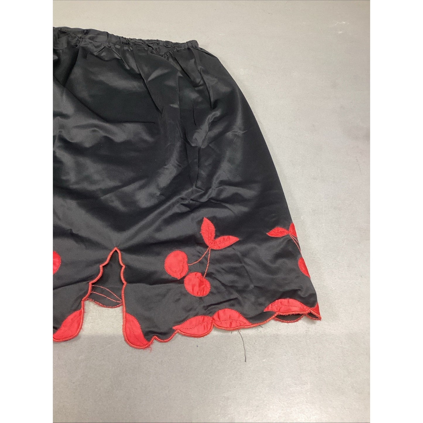 Black Half Slip With Embroidered Red Cherries - Medium
