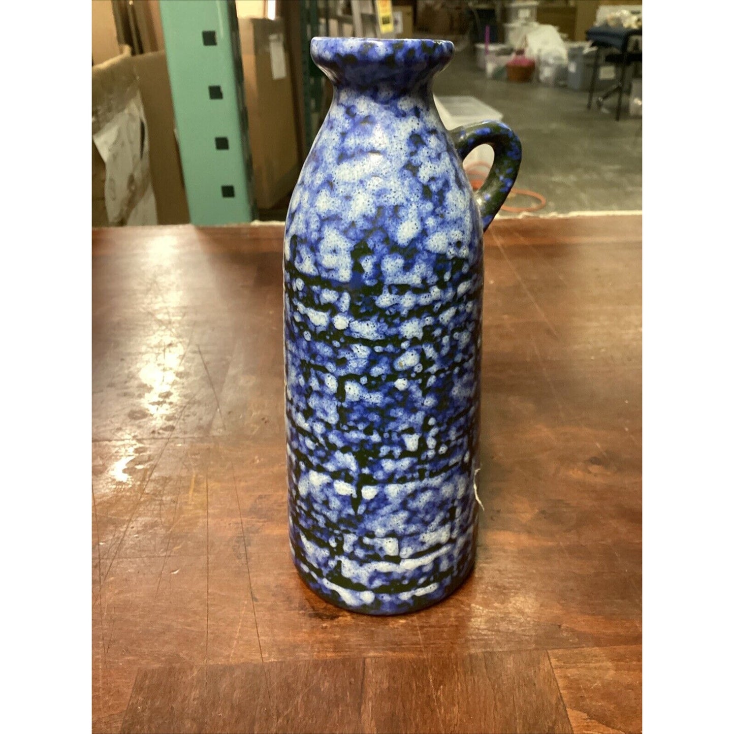 Vintage Blue White Ceramic Pottery Vase - Made In GDR -8” - #1309