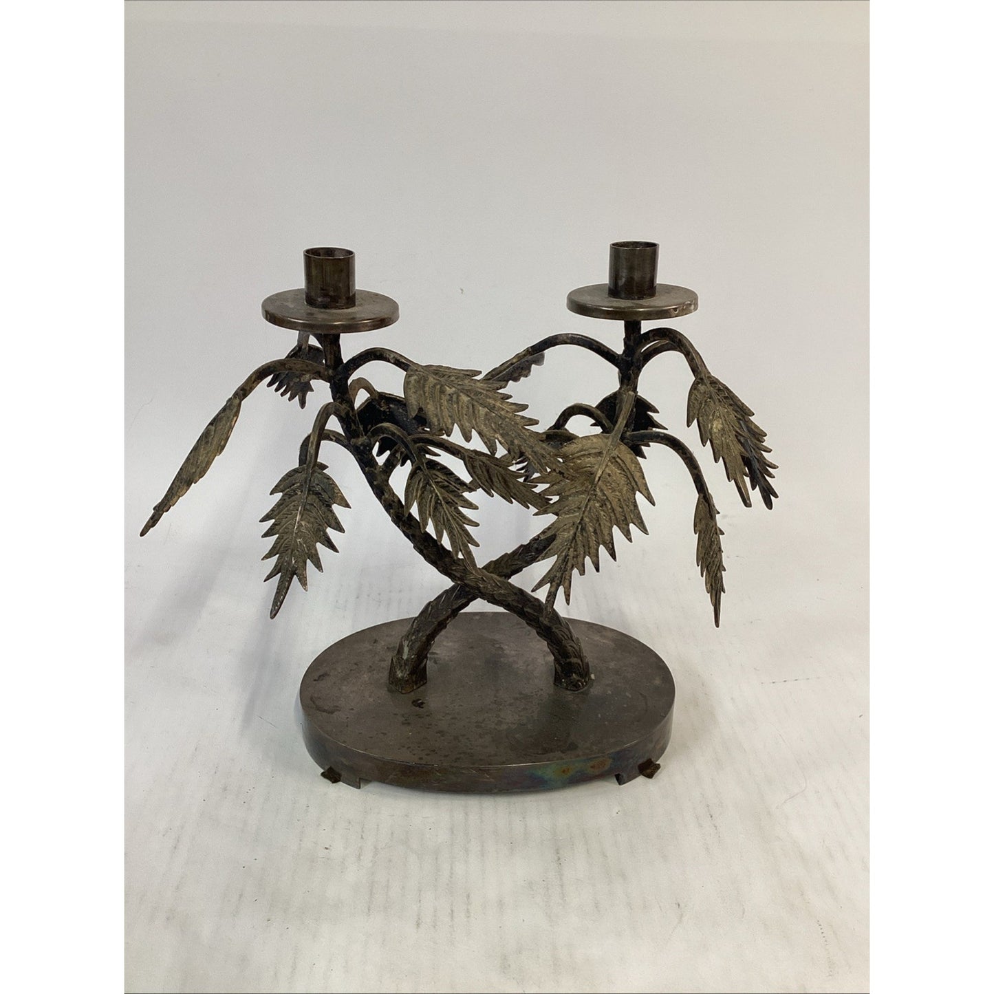Vintage Cast Iron Candlestick Holder - 12”Hx15”Lx7”W