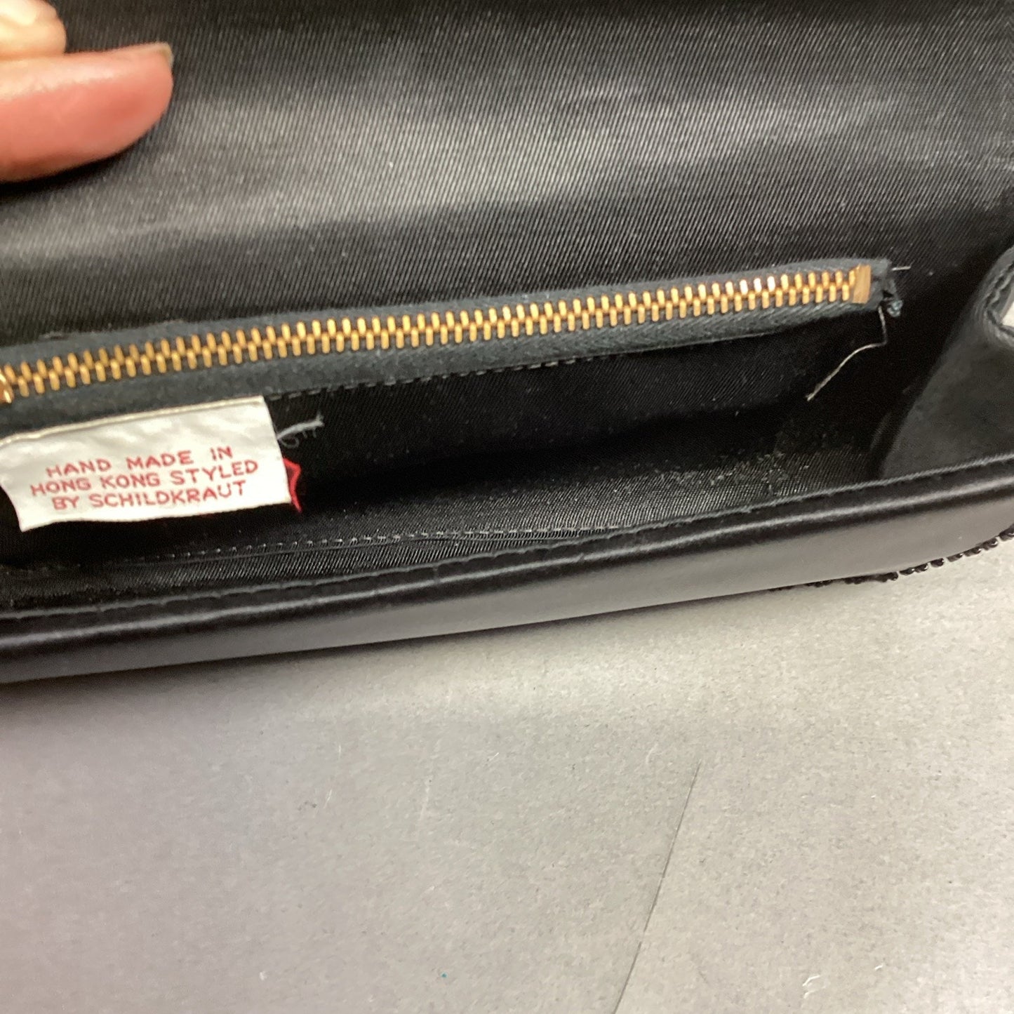 Schildkraut Handmade Black Beaded Floral Clutch Wristlet Wallet