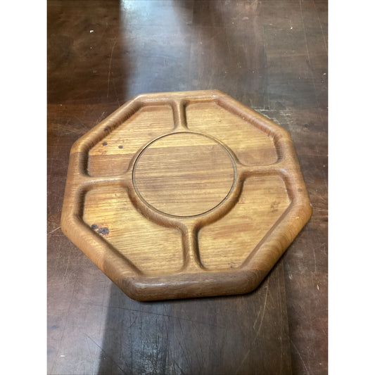 Vintage 1960's Goodwood Genuine Teak Wood Lazy Susan Platter - 14" - Thailand