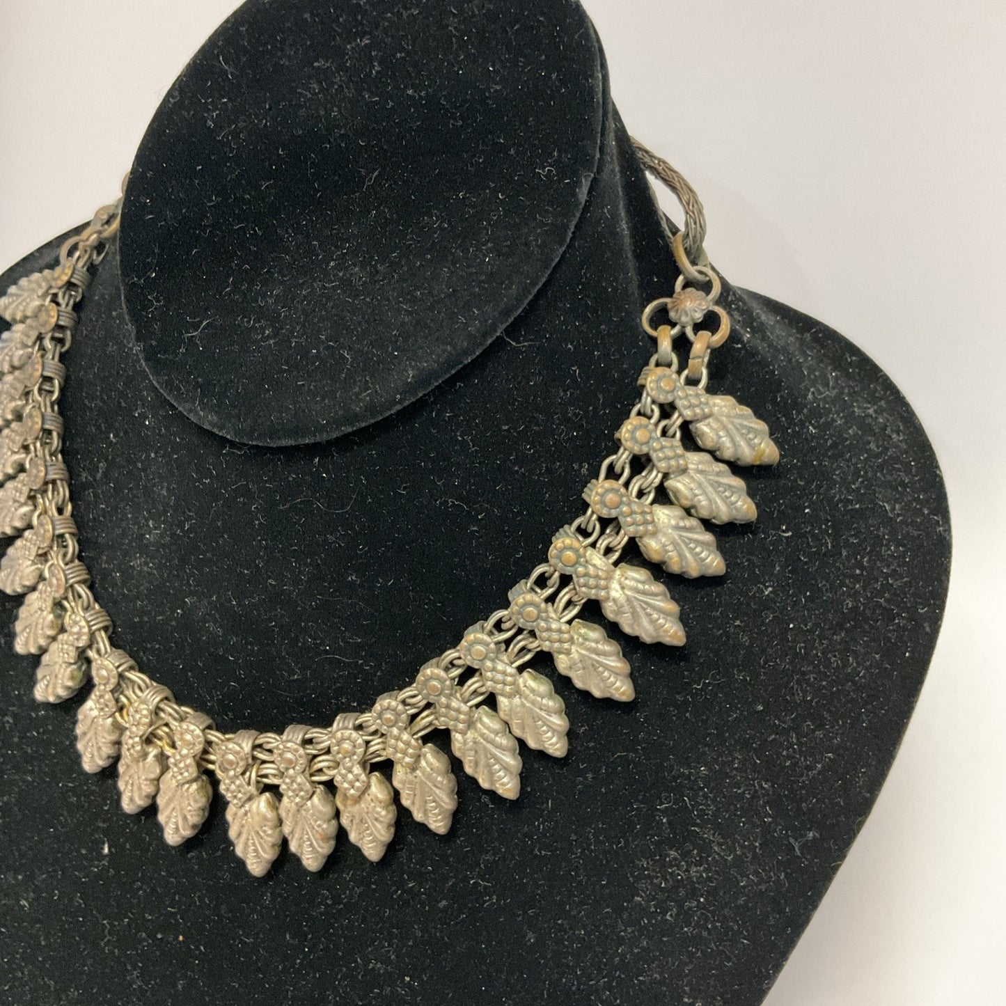 Vintage French Silver Fringe Necklace Ornate Floral Etruscan Revival Rare France
