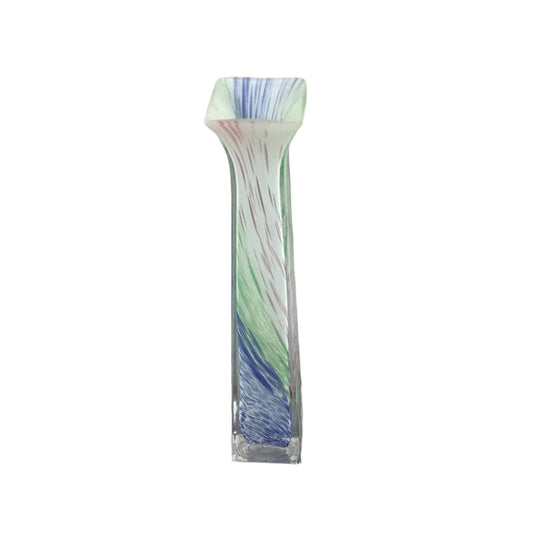 Pink, Green, Blue Swirl Glass Bud Vase - 9”