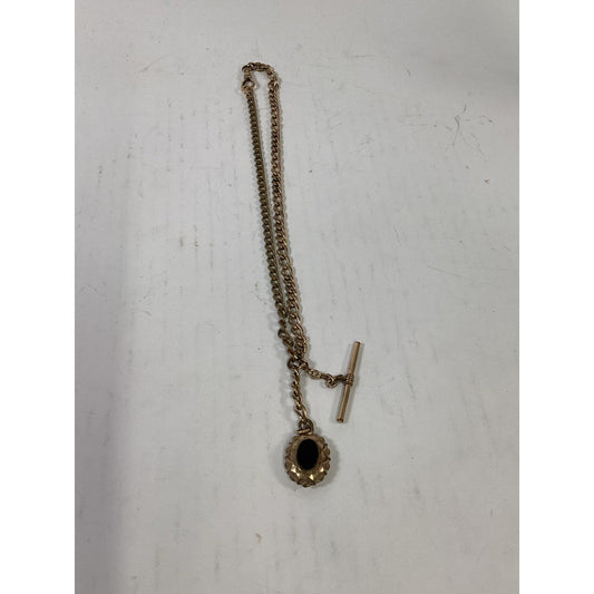 VTG J.F.S. & Sons Pocket Watch Chain W/ T-Bar & Decorative Stone-Set Watch Fob
