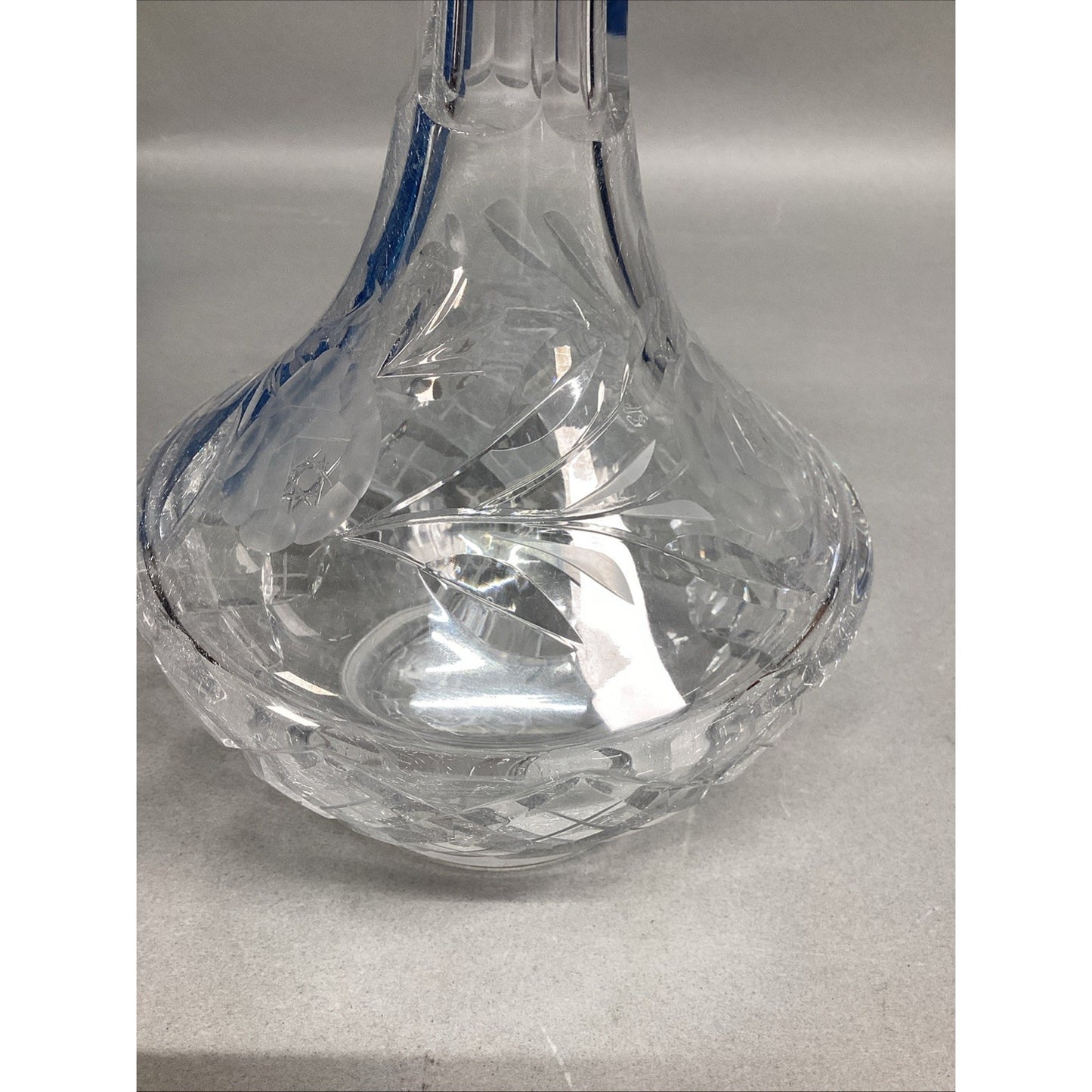 Vintage Cut Glass Crystal Decanter W/ Stopper - Floral Design - 12”H