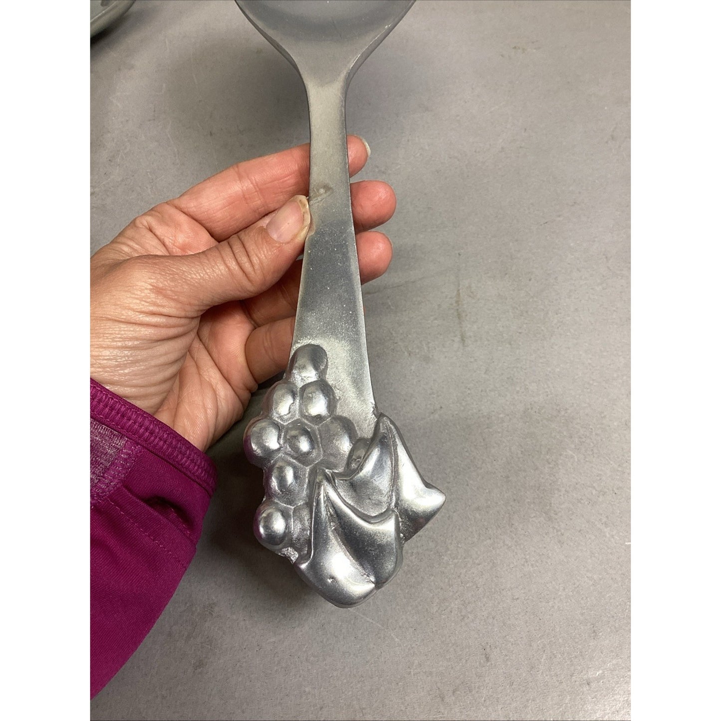 Mariposa Pewter Salad Serving Set Fork Spoon Grapes Grapevine Utensils 1990