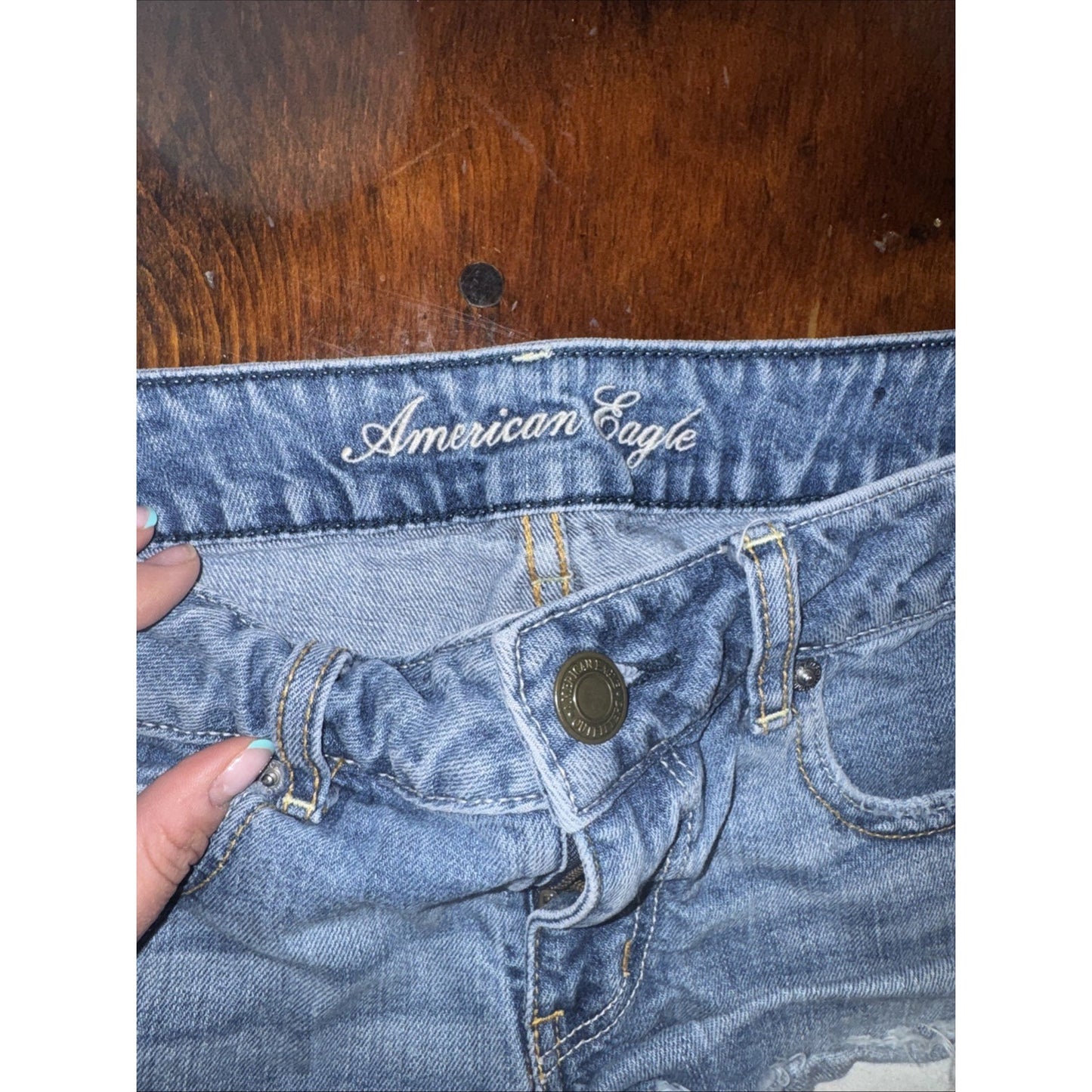 American Eagle Denim Short Shorts Size 6 Distressed Star Pocket Lining Y2K