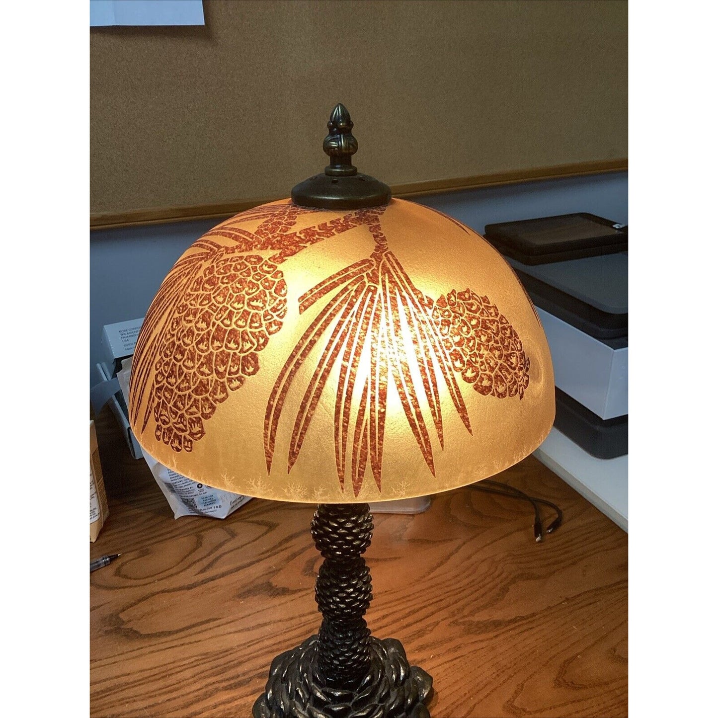 Vintage Pinecone Lamp And Glass Lampshade