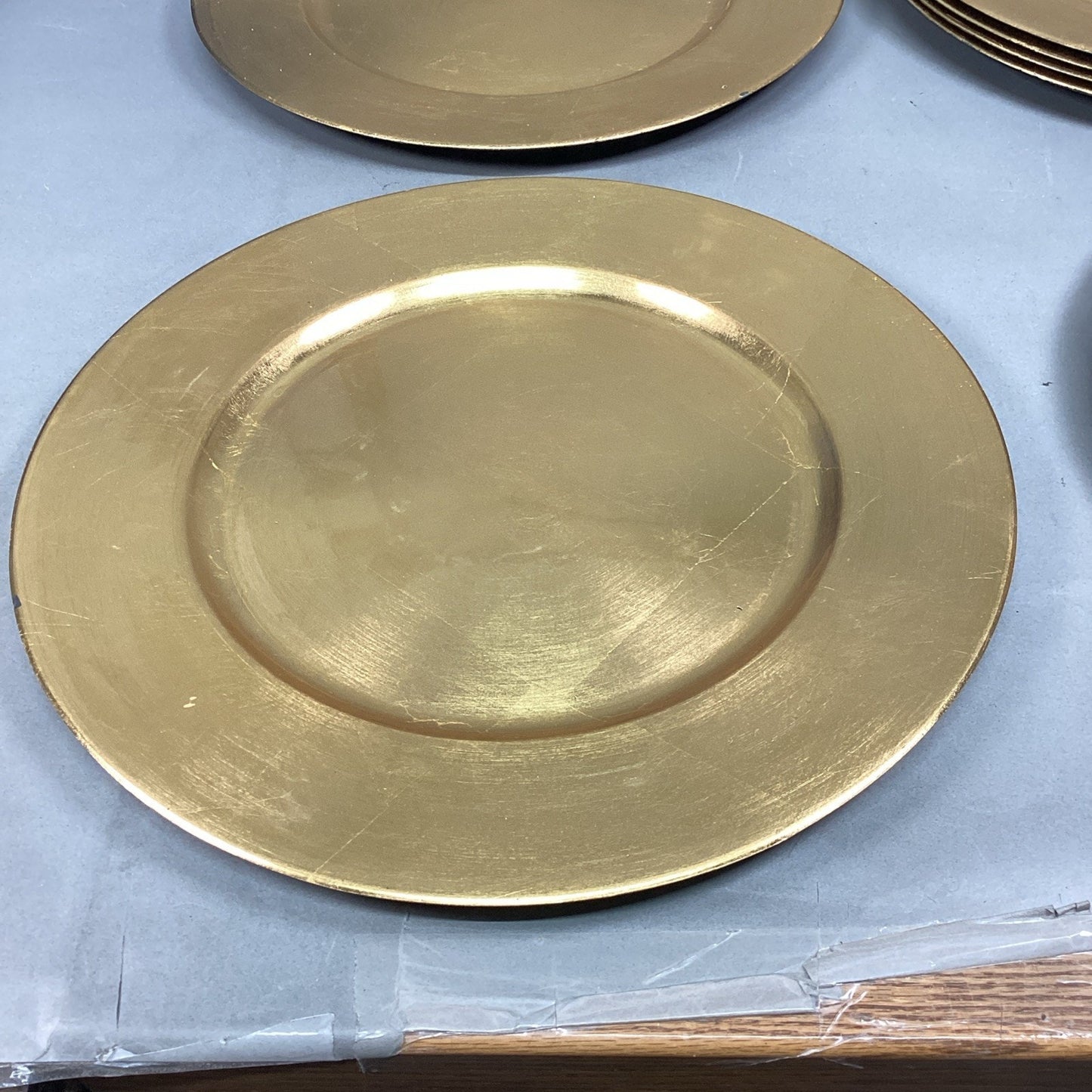 Set Of 9 Gold Gilt Chargers - 14”D