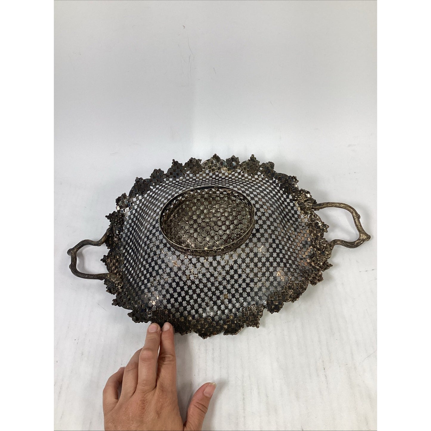 Vintage Italian Brass Bowl Ornate Filigree Basket With Handles