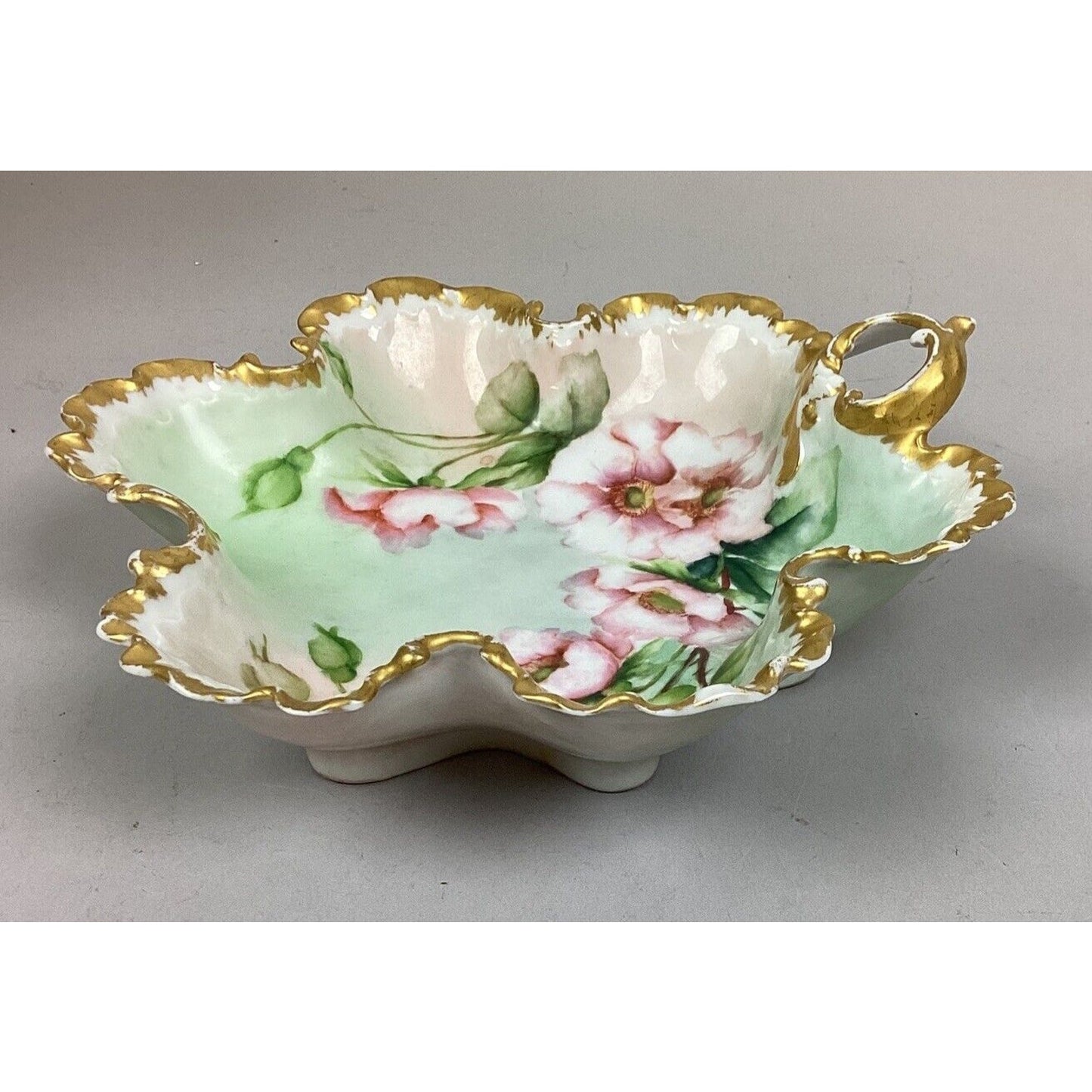 Monbijou Porcelain Floral Vegetable/Serving Bowl W/ Scalloped/Gold Edges - 8.5”