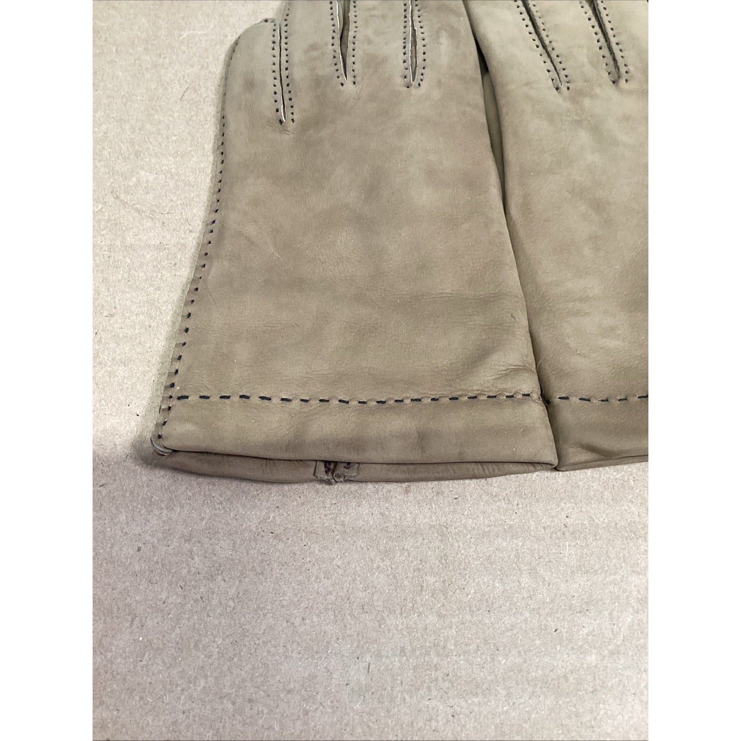 Vintage FAUX LEATHER Gloves Handsewn Driving Winter Wool Lined - Size 7.5