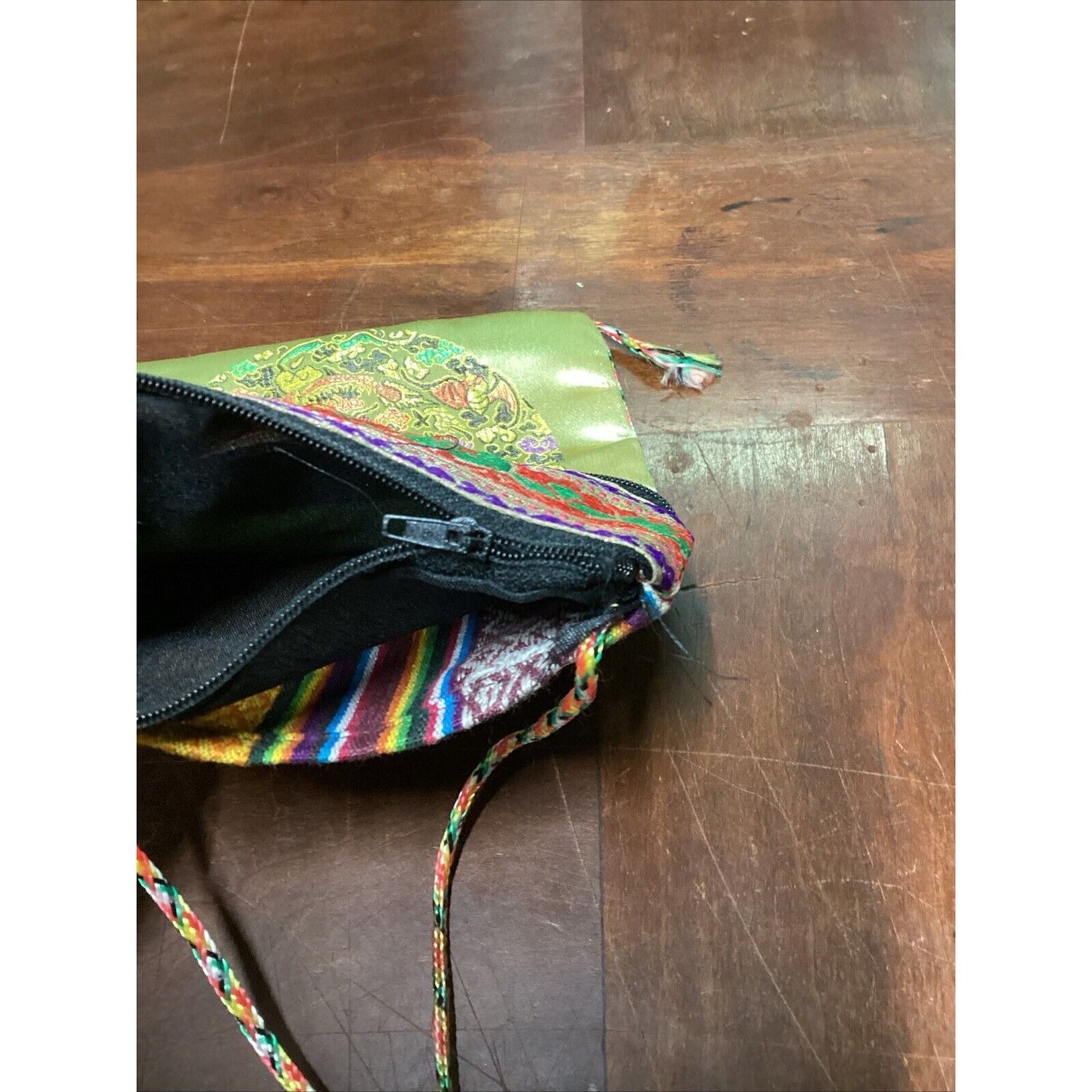 Multicolored Asian Silky Cross Body Purse Bag With 2 Pockets