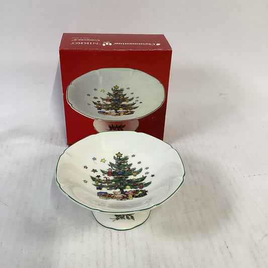 Nikko Christmas Tree Candy Dish 6" Sculpted Footed Compote W/ Original Box