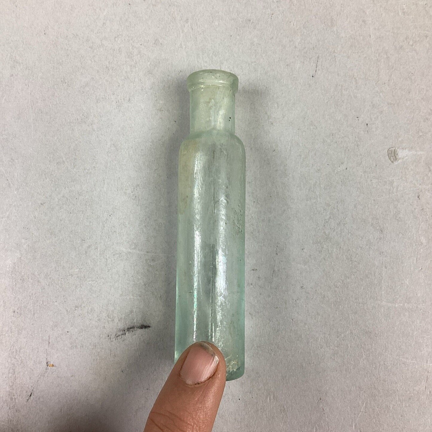 Antique Small Green Glass Bottle Apothecary - 3.5”H