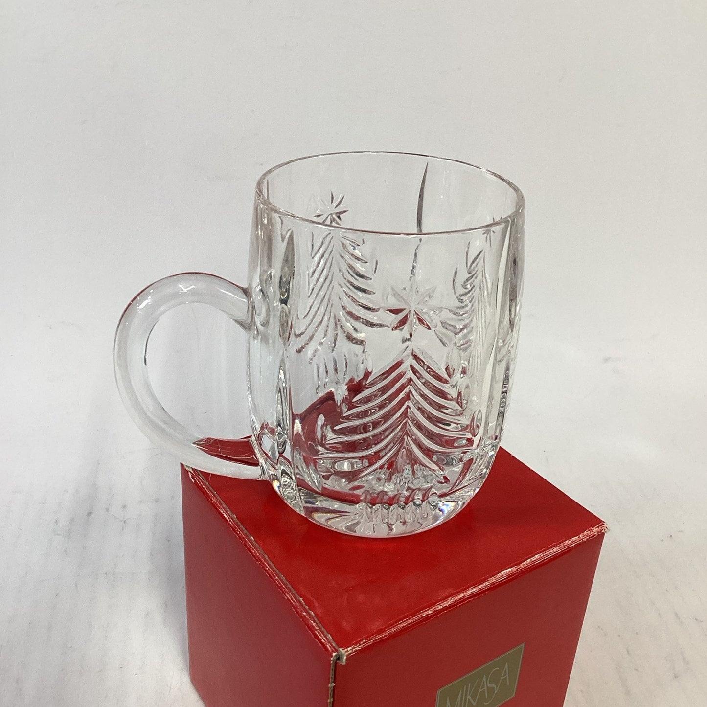 MIKASA Crystal Heavy Cut Christmas Tree Holiday Mug Germany - 12 Oz & Box