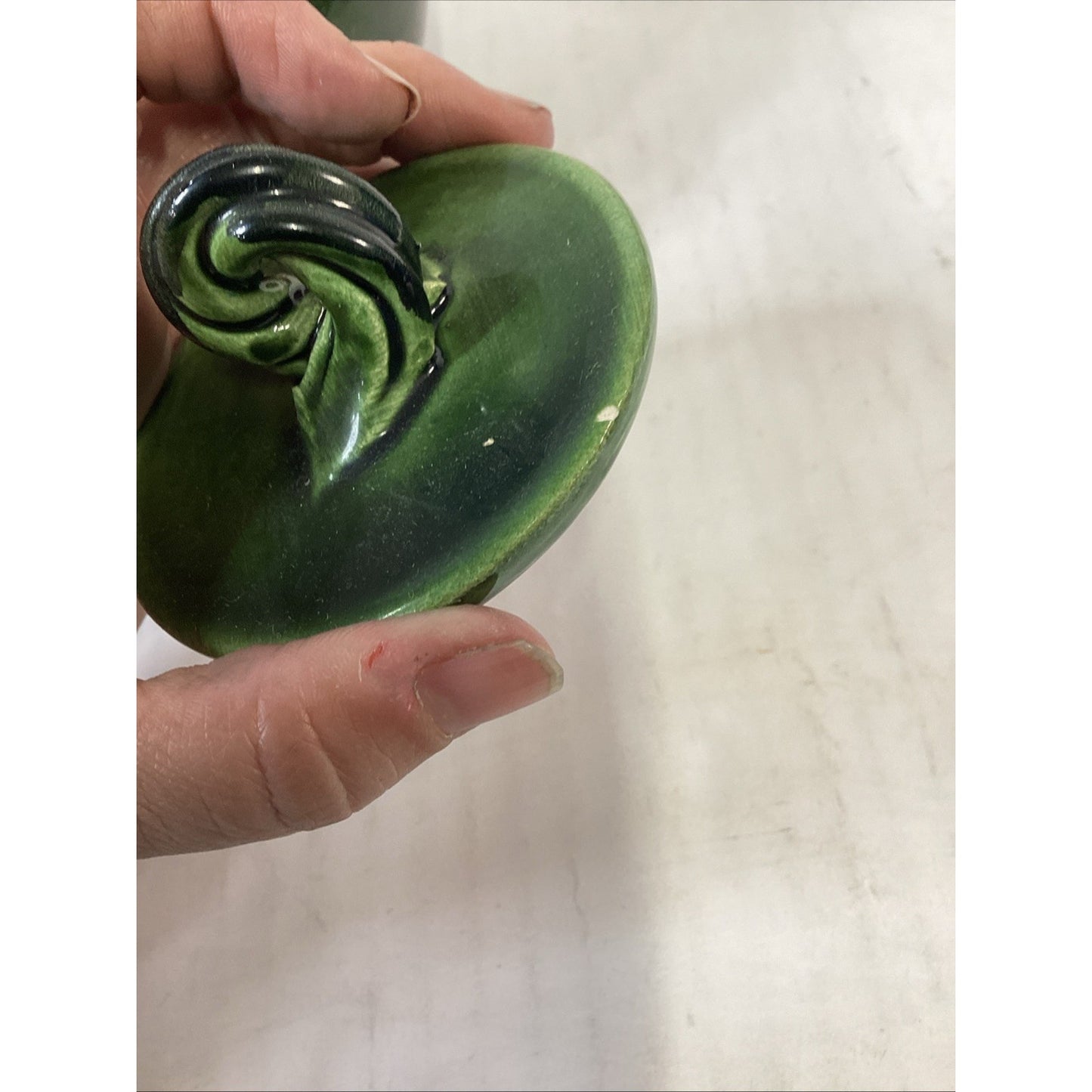 Hand Painted Dark Green Pottery Teapot With Lid