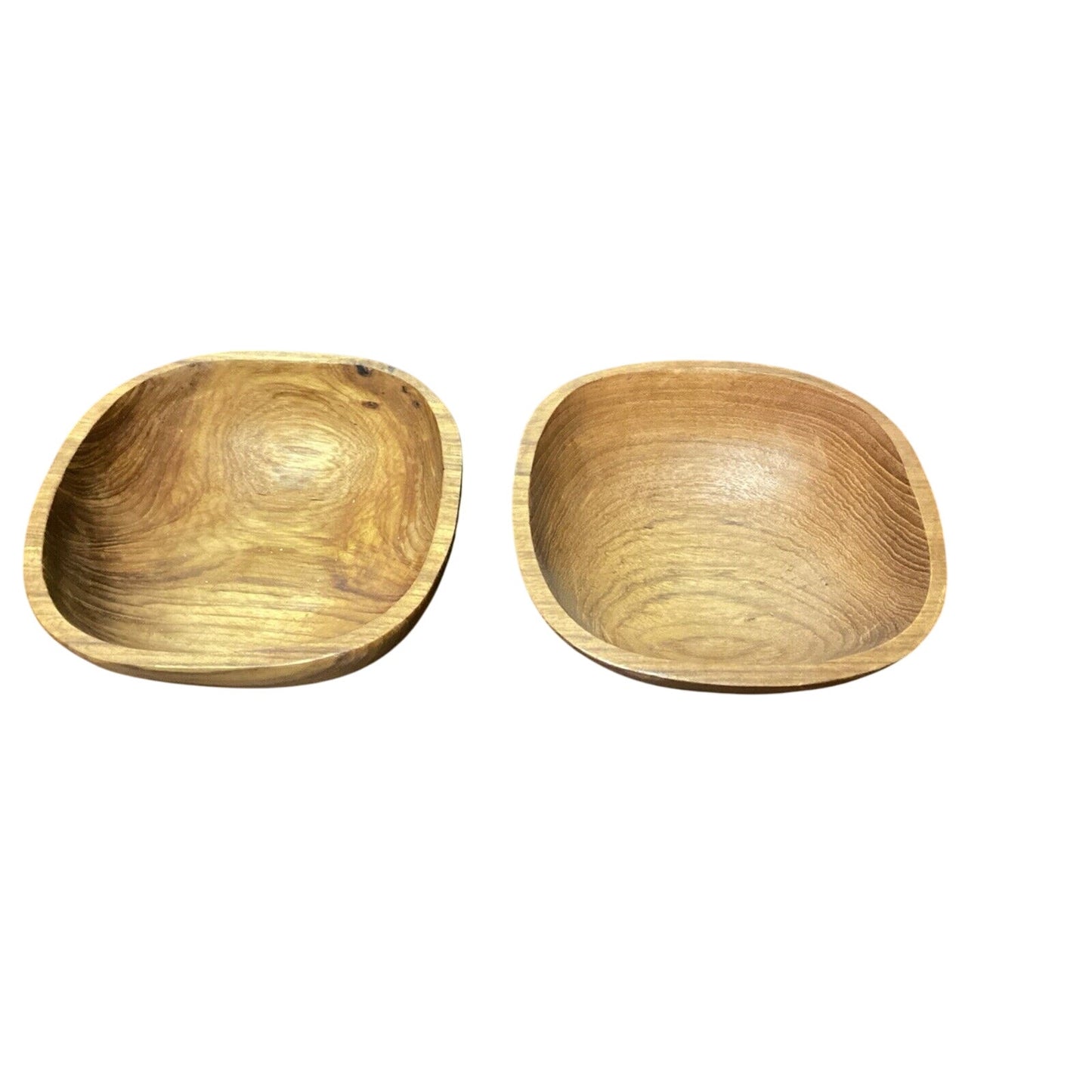 Set Of 2 Teak Wood Salad Soup Bowls - 5.75”D