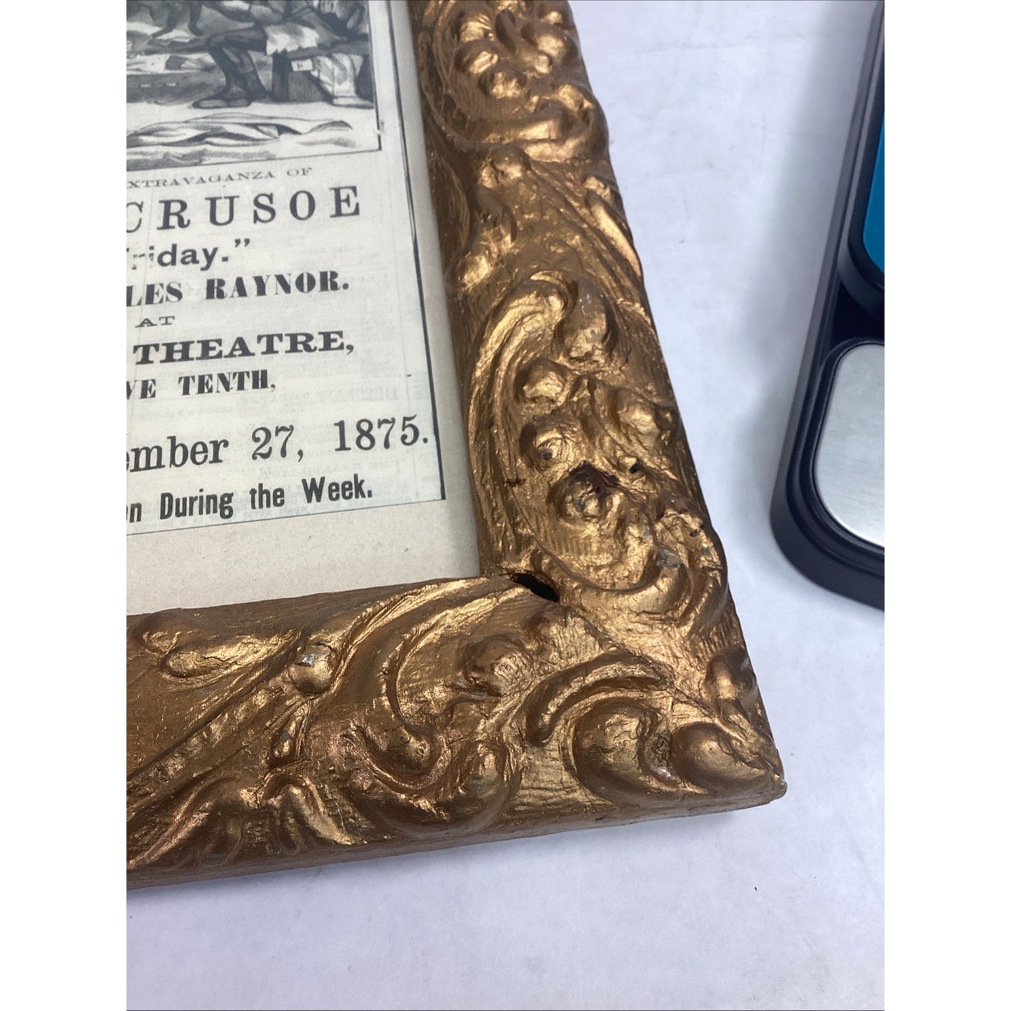 Framed Victorian Style Robinson Crusoe Theatre Poster W/ Ornate Gold Frame