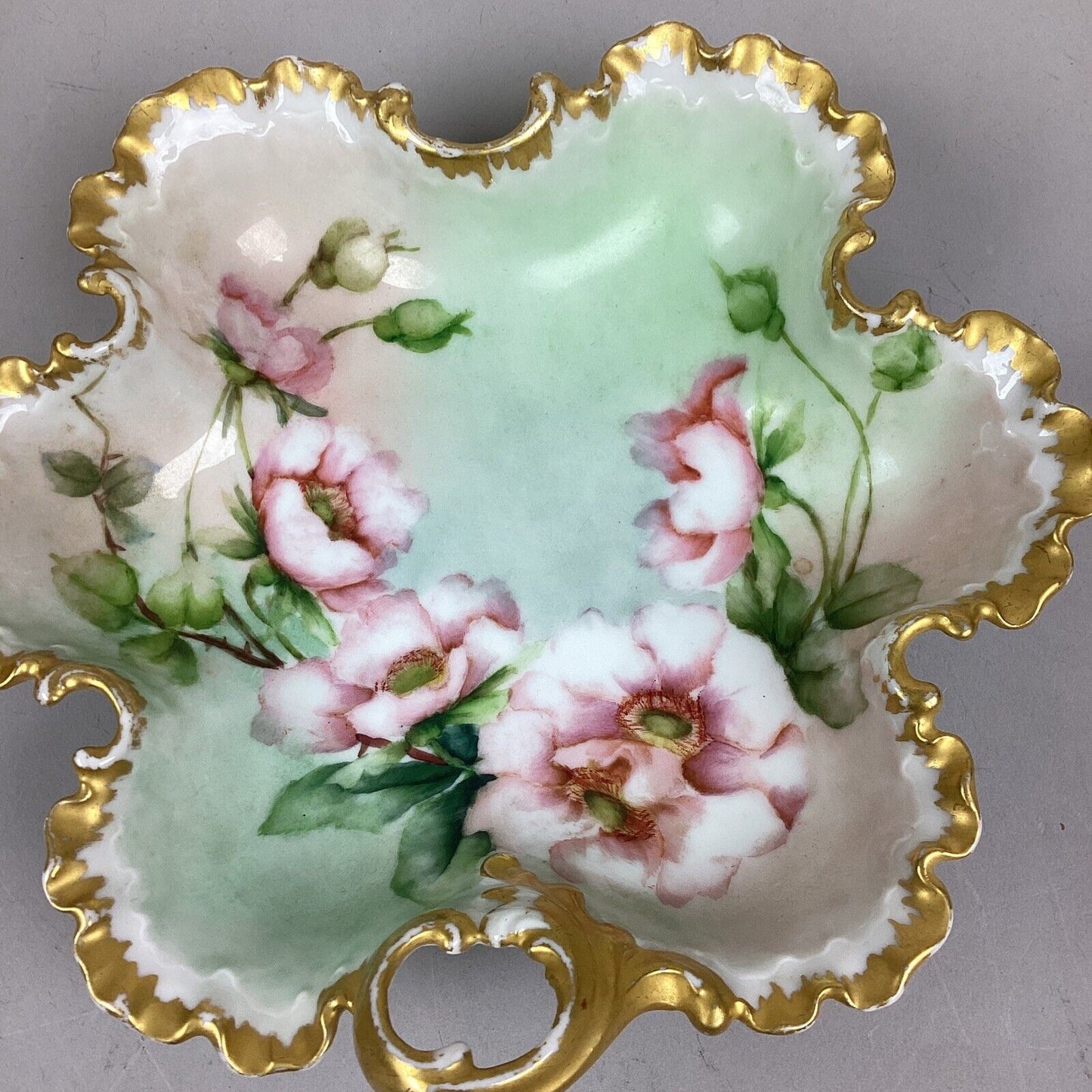 Monbijou Porcelain Floral Vegetable/Serving Bowl W/ Scalloped/Gold Edges - 8.5”