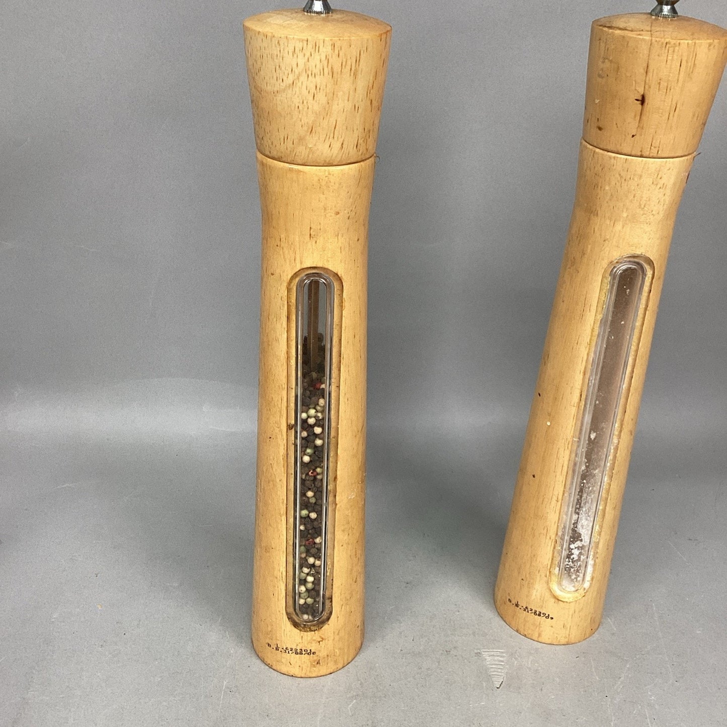 2-Piece Wooden Salt & Pepper Grinder/Mill 16" Tall w/See Thru Panels - Italy
