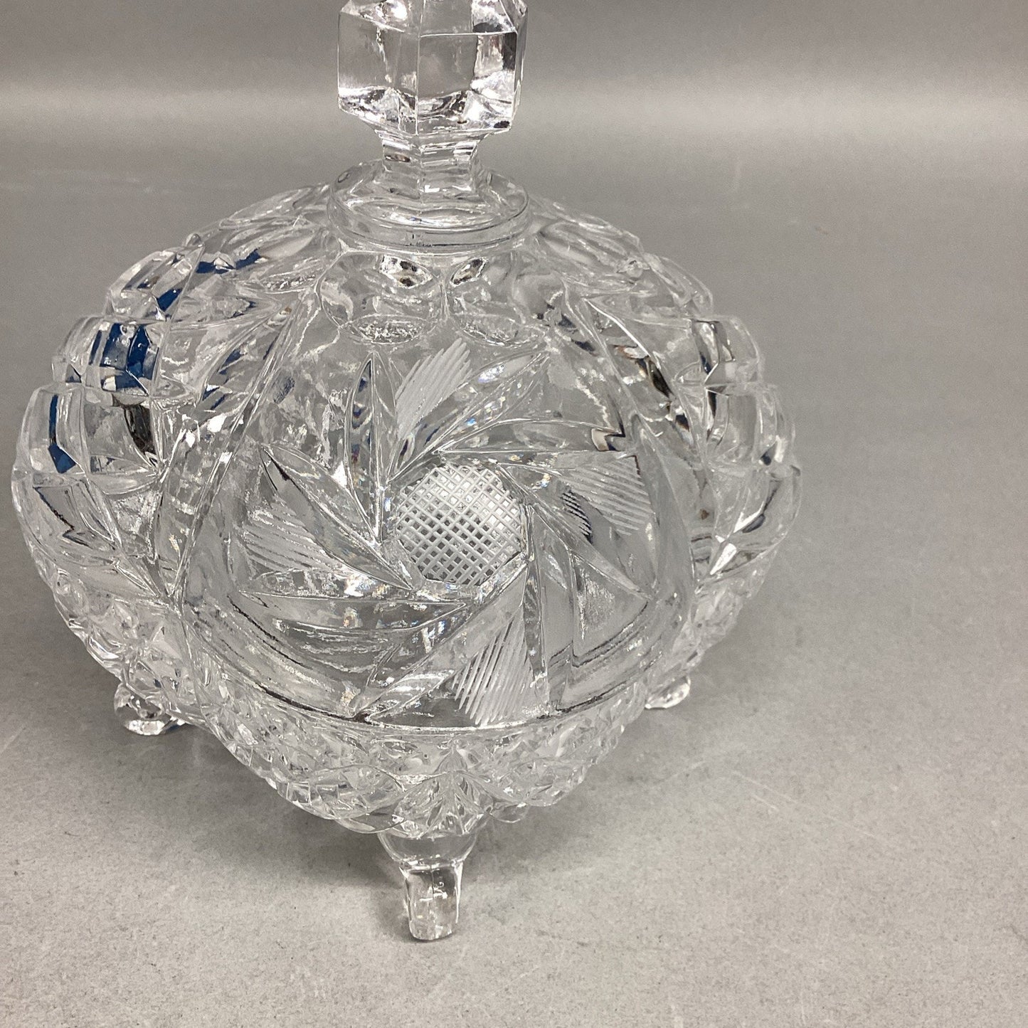 VTG Lead Cut Crystal Covered Candy Dish Spire Pinwheel Footed