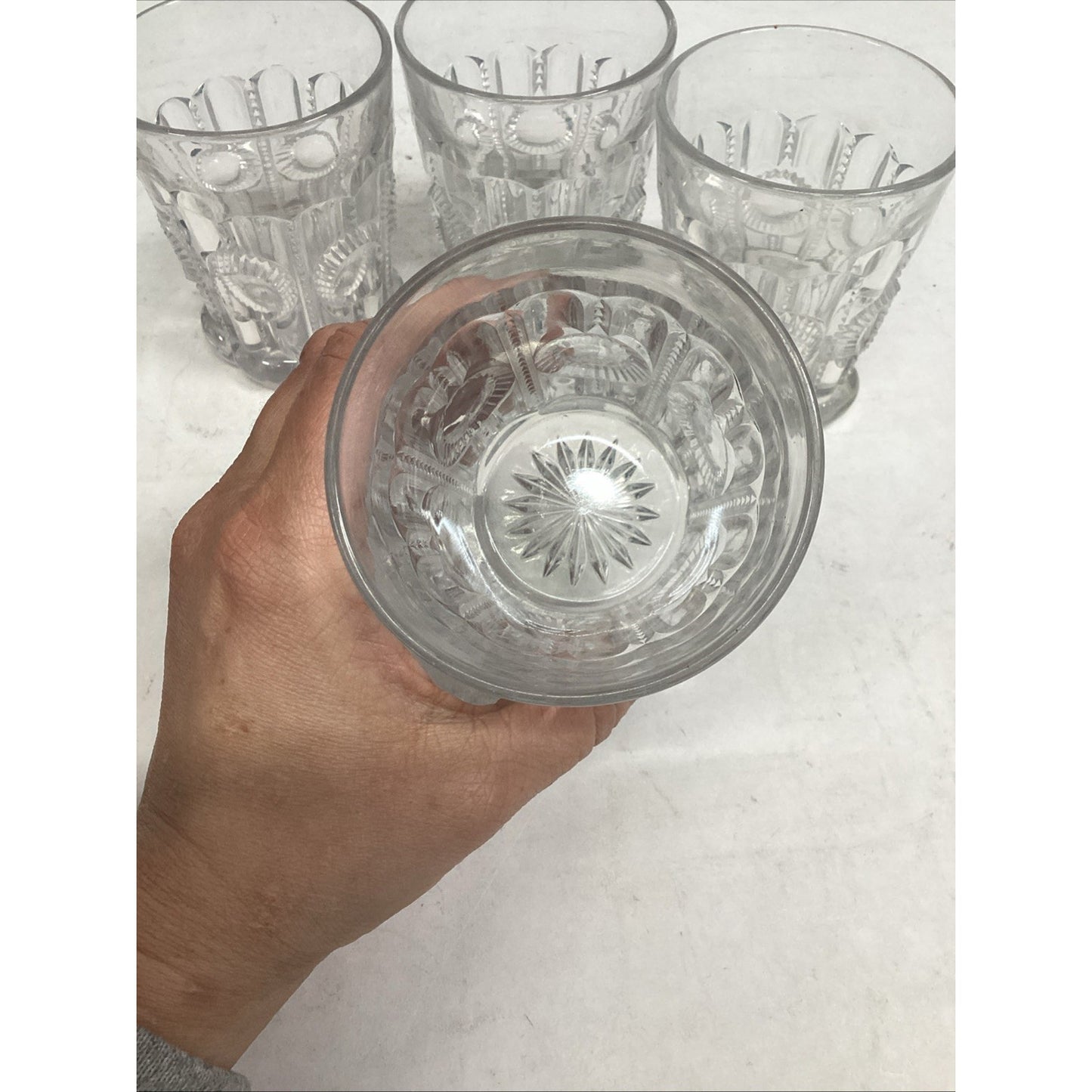 Set Of 4 Vintage Pressed Glassware Drinking Cups - 3.75”H