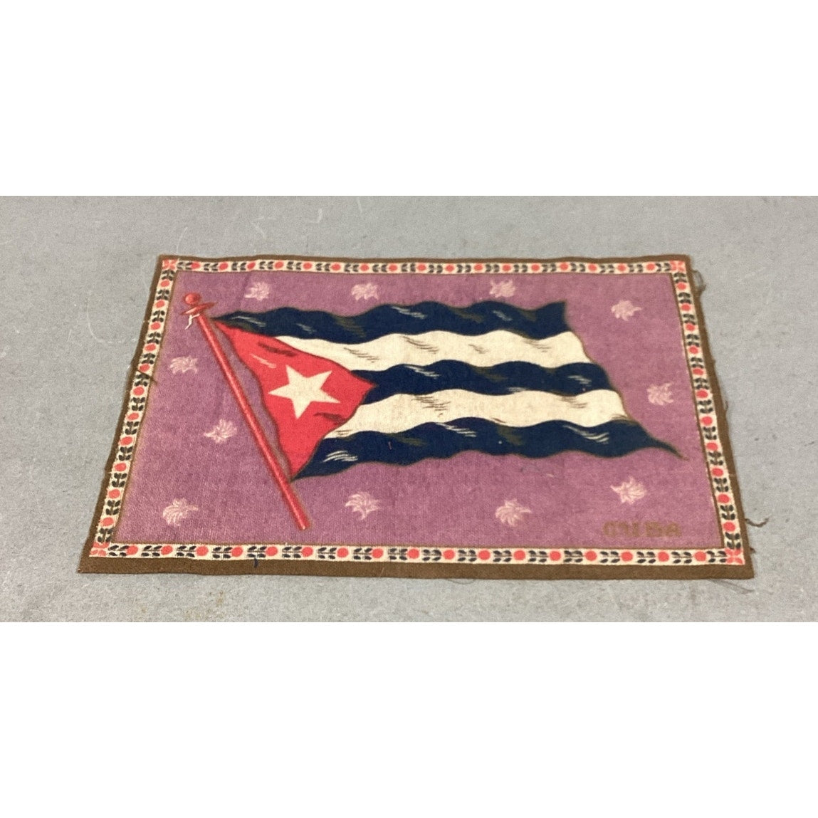 Antique  Cuba Cigar Felt Silk Blanket Flag - 8x5.25"