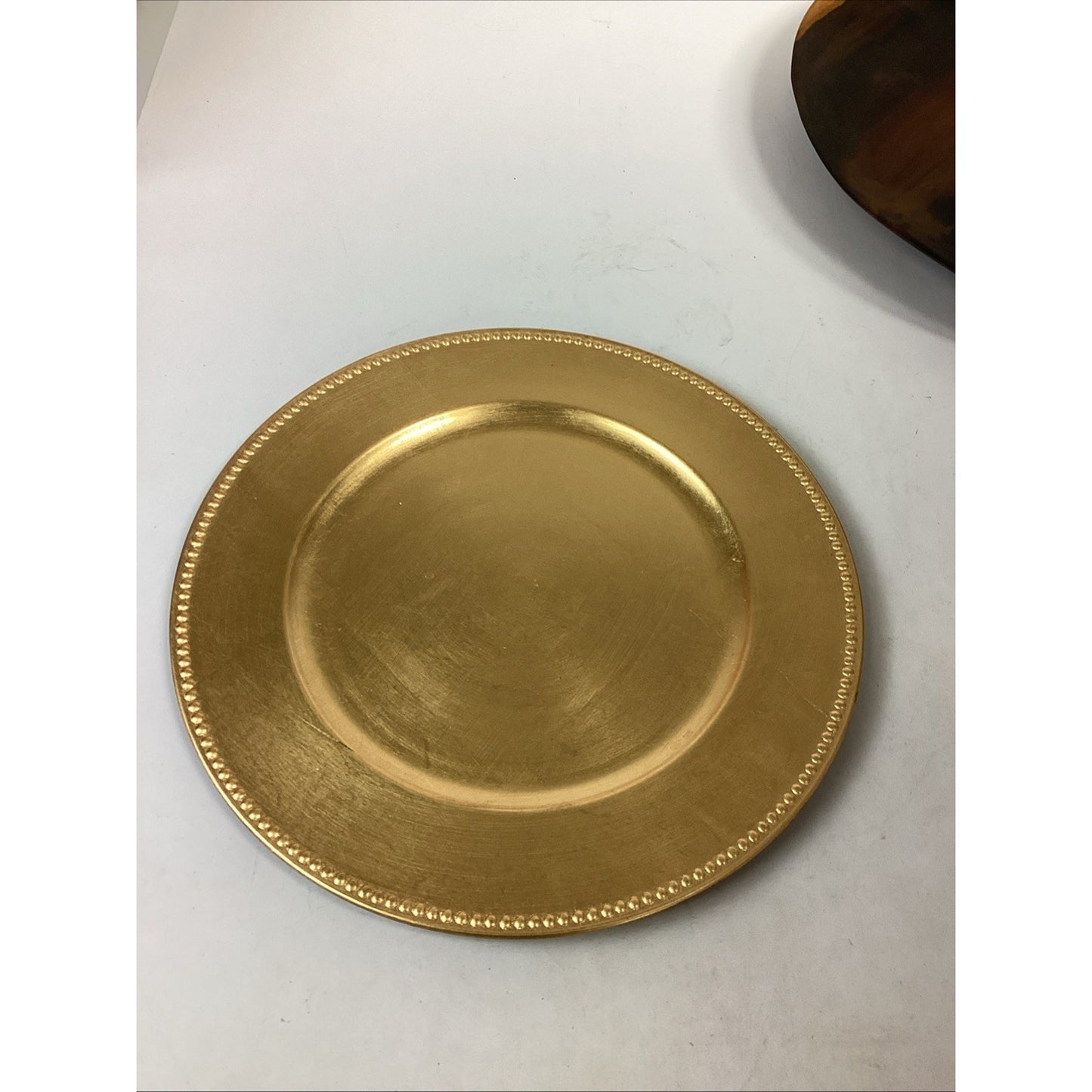 1989 Poplar Wood Round Tray And 3 Gilt Decorative Chargers