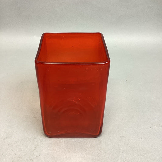 Decorative Burnt Orange Square Glass Cube Candle Holder Vase - 6”Hx4”D