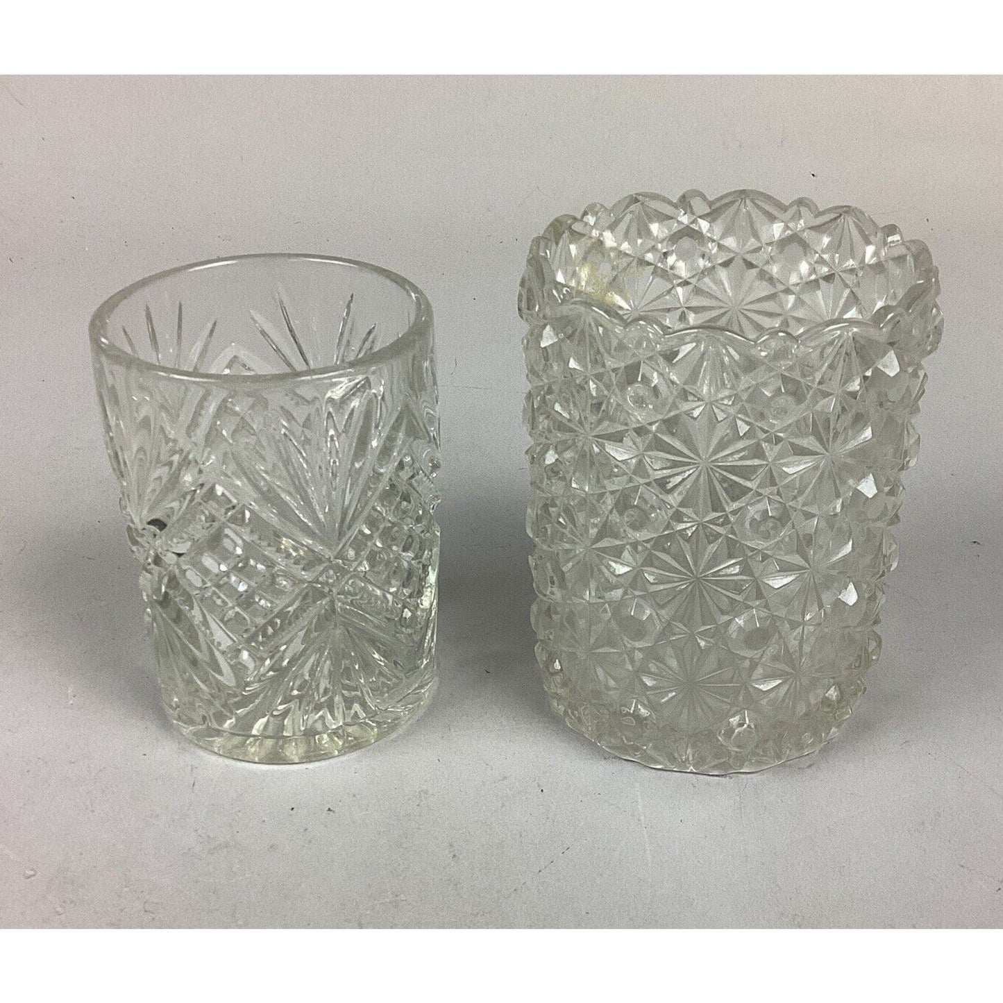 2 Vintage Glass Tumblers - Diamond Design & Daisies With Button Design