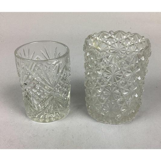 2 Vintage Glass Tumblers - Diamond Design & Daisies With Button Design
