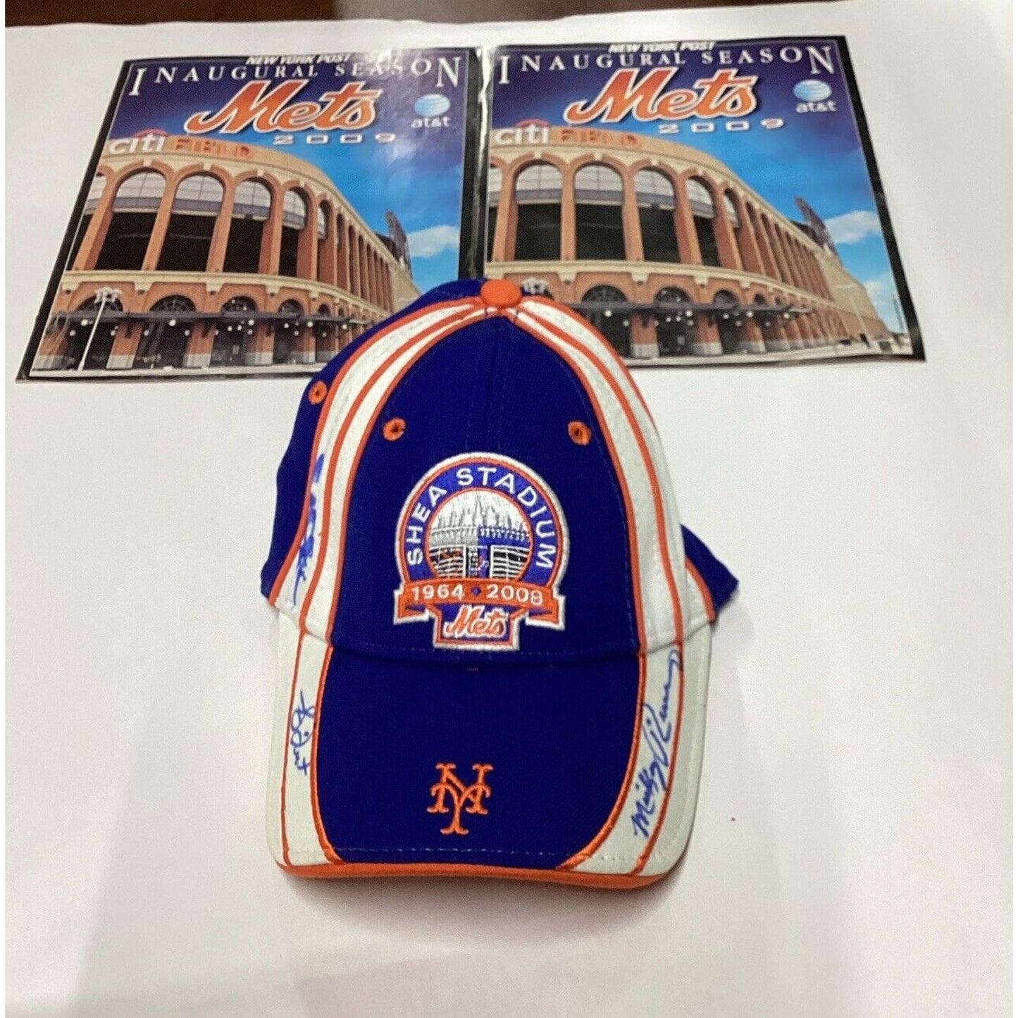 Mets Shea Stadium 1964-2008 Ball Cap W/ 3 Signatures - & 2 Catalogs