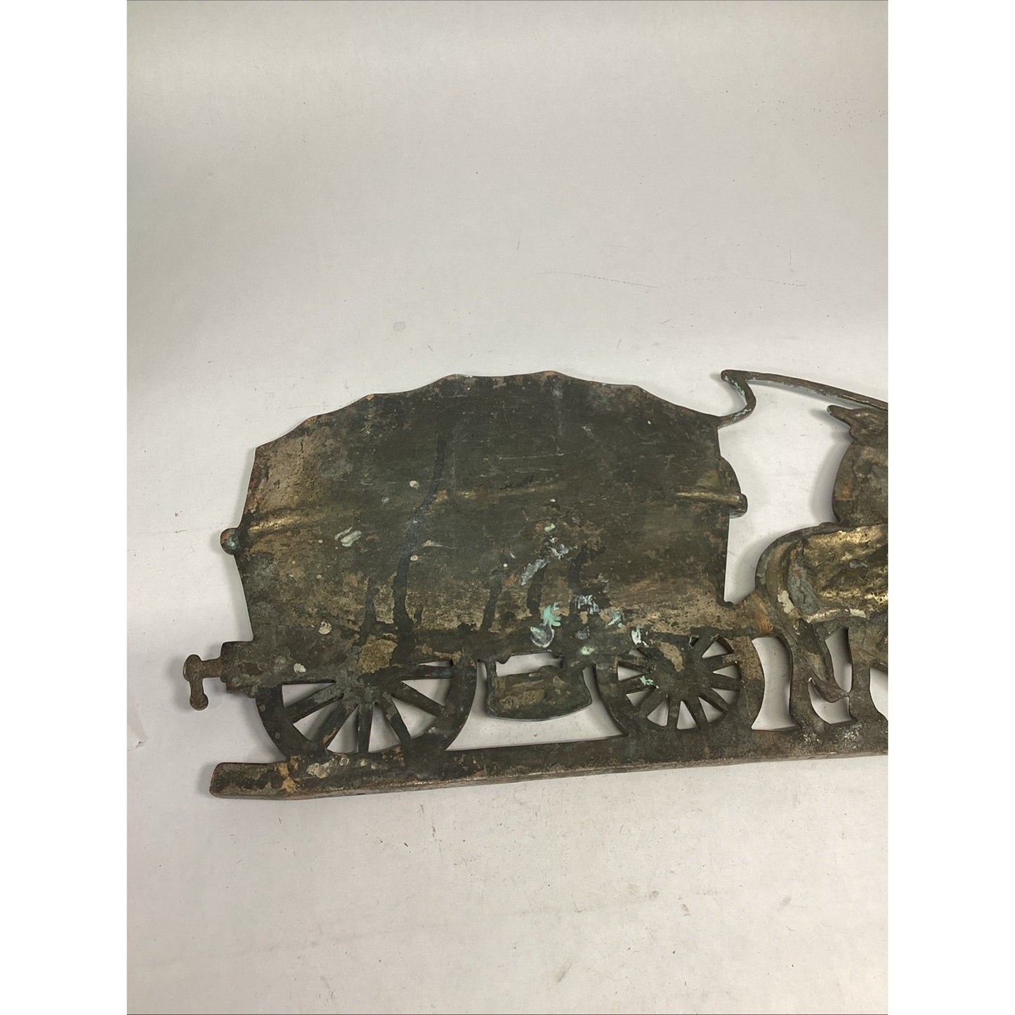 Vintage Cast Iron Horses Pulling Covered Wagon - European Conestoga Wagon Plaque