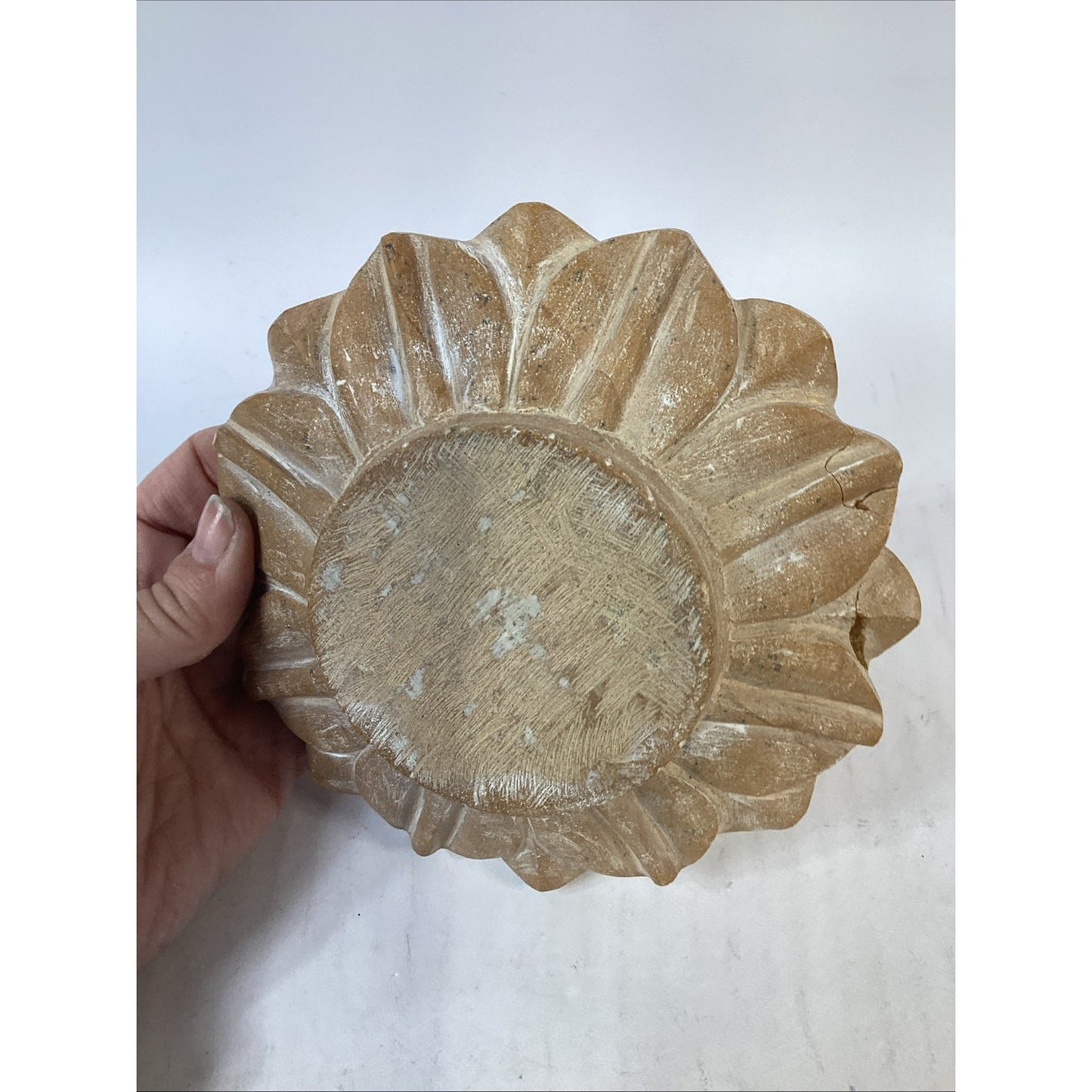 Vintage Hand Carved Natural Stone Lotus Shaped Soap Dish Or Centerpiece