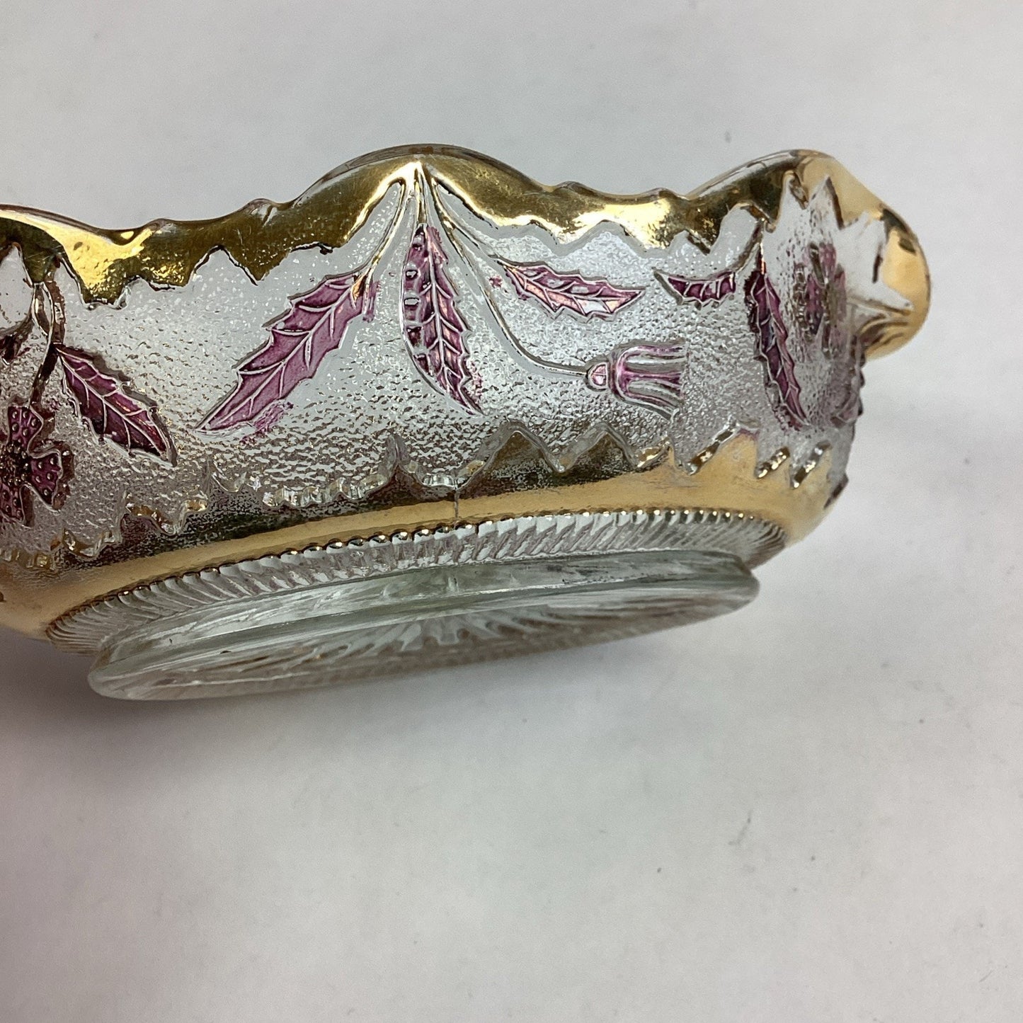 EAPG US Glass Co Rose Stain Delaware Pattern Master Berry Oval Bowl 5 5/8”