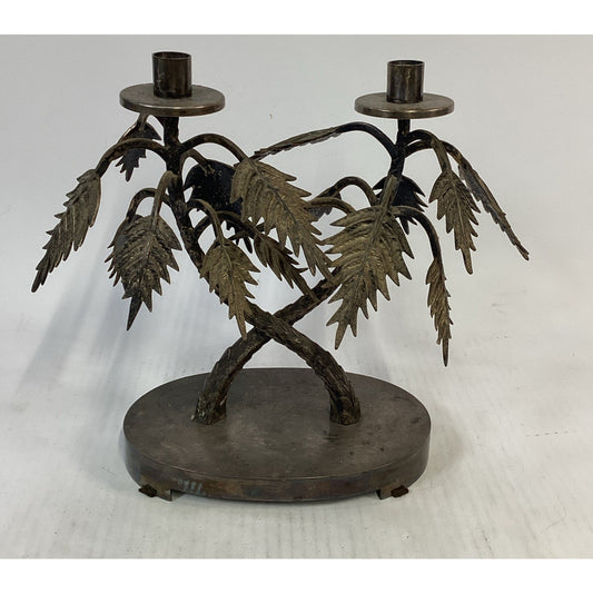 Vintage Cast Iron Candlestick Holder - 12”Hx15”Lx7”W