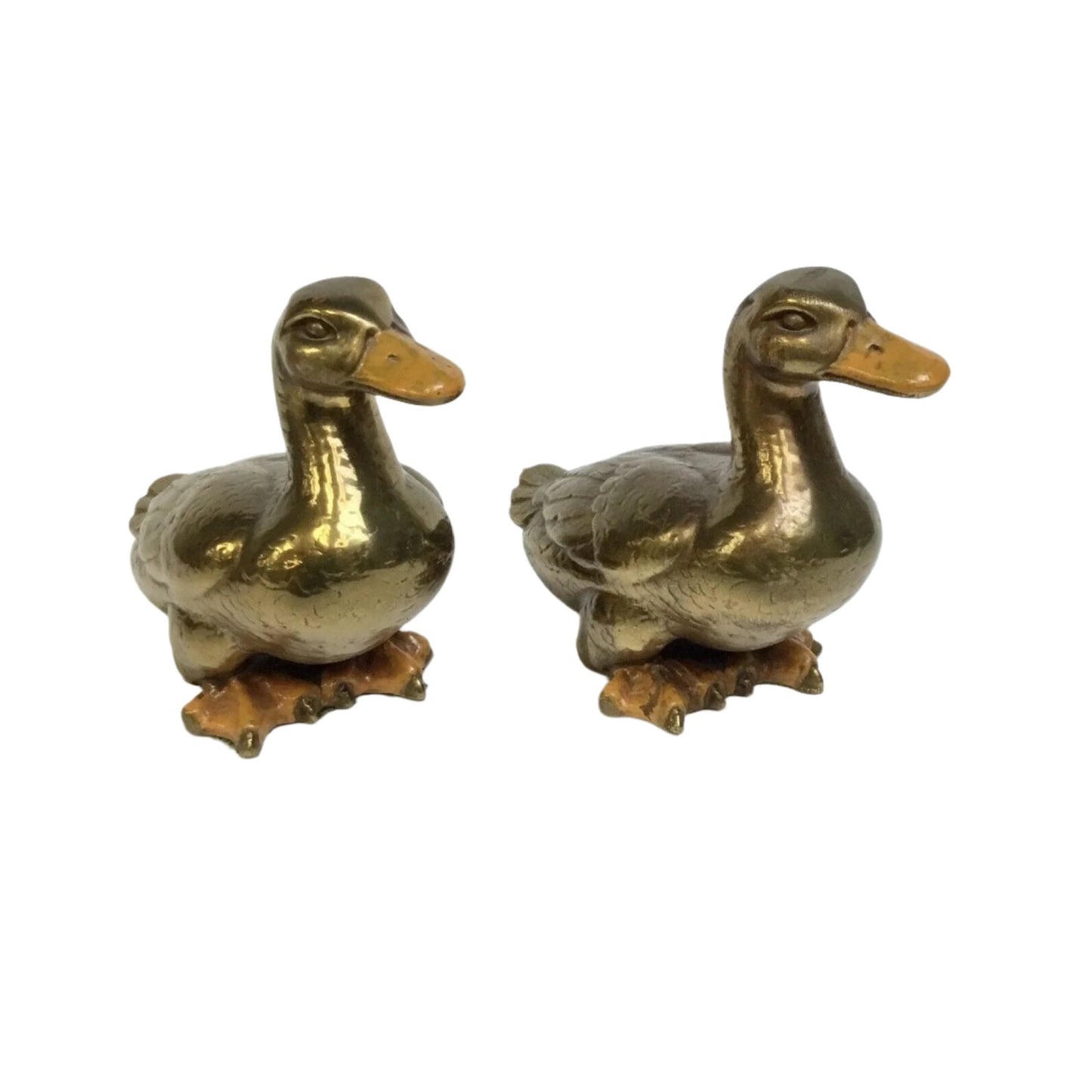 Vintage Pair of Brass Ducks with Enameled Bill & Feet 5 1/2" Figurines