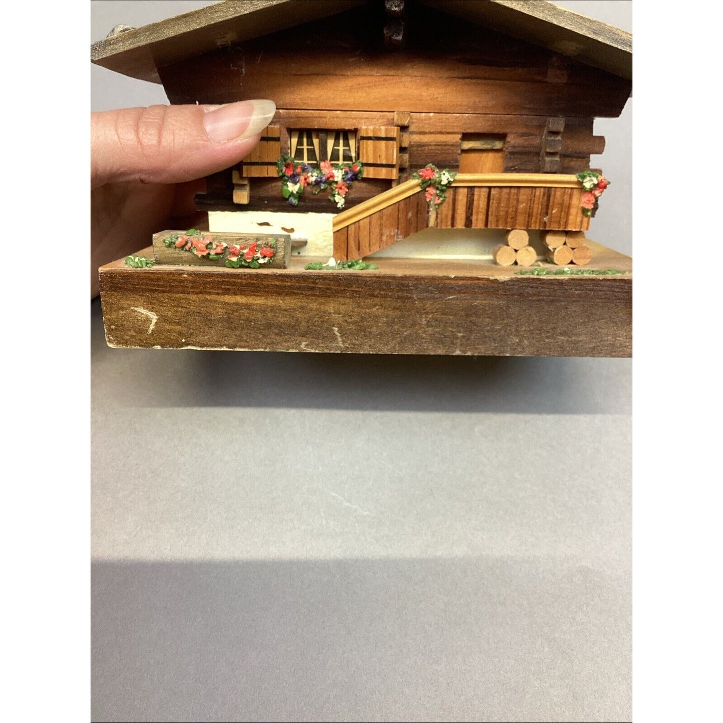 Antique German Swiss Chalet Wooden Cottage Music Box - Arrivederci Roma #190