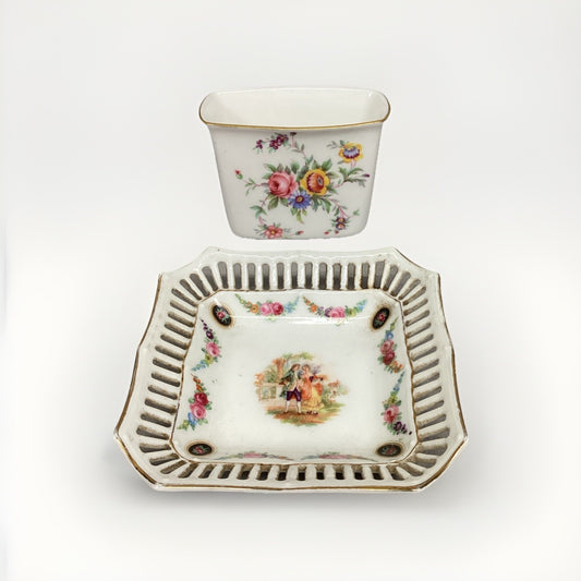 Minton Floral Toothpick Holder & Bavaria Schumann Reticulated Trinket Candy Dish