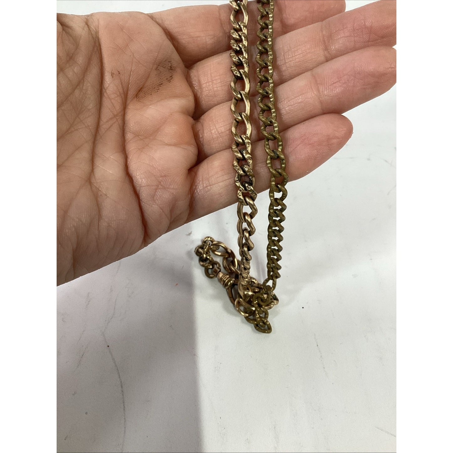 VTG J.F.S. & Sons Pocket Watch Chain W/ T-Bar & Decorative Stone-Set Watch Fob