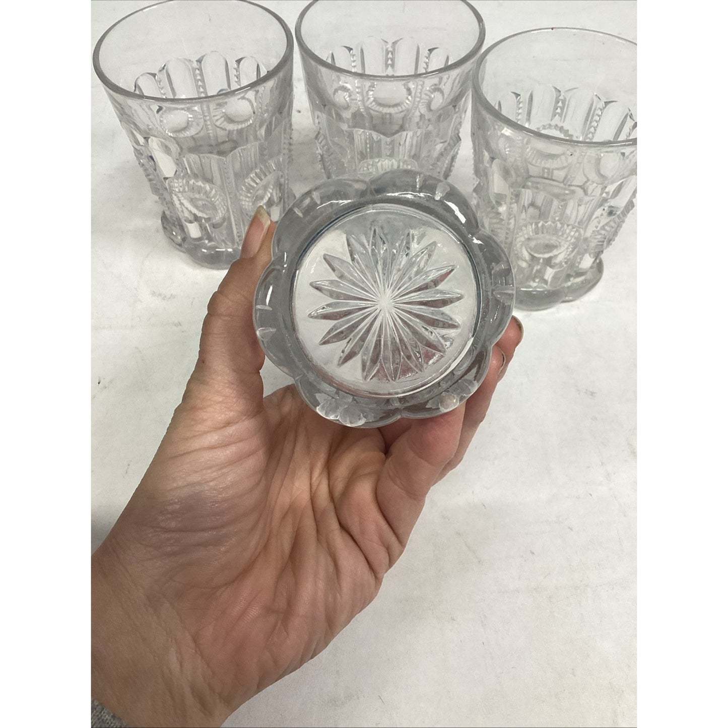Set Of 4 Vintage Pressed Glassware Drinking Cups - 3.75”H