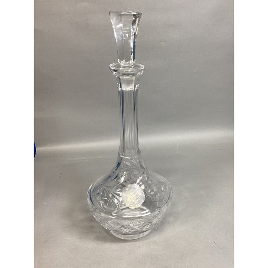Vintage Cut Glass Crystal Decanter W/ Stopper - Floral Design - 12”H