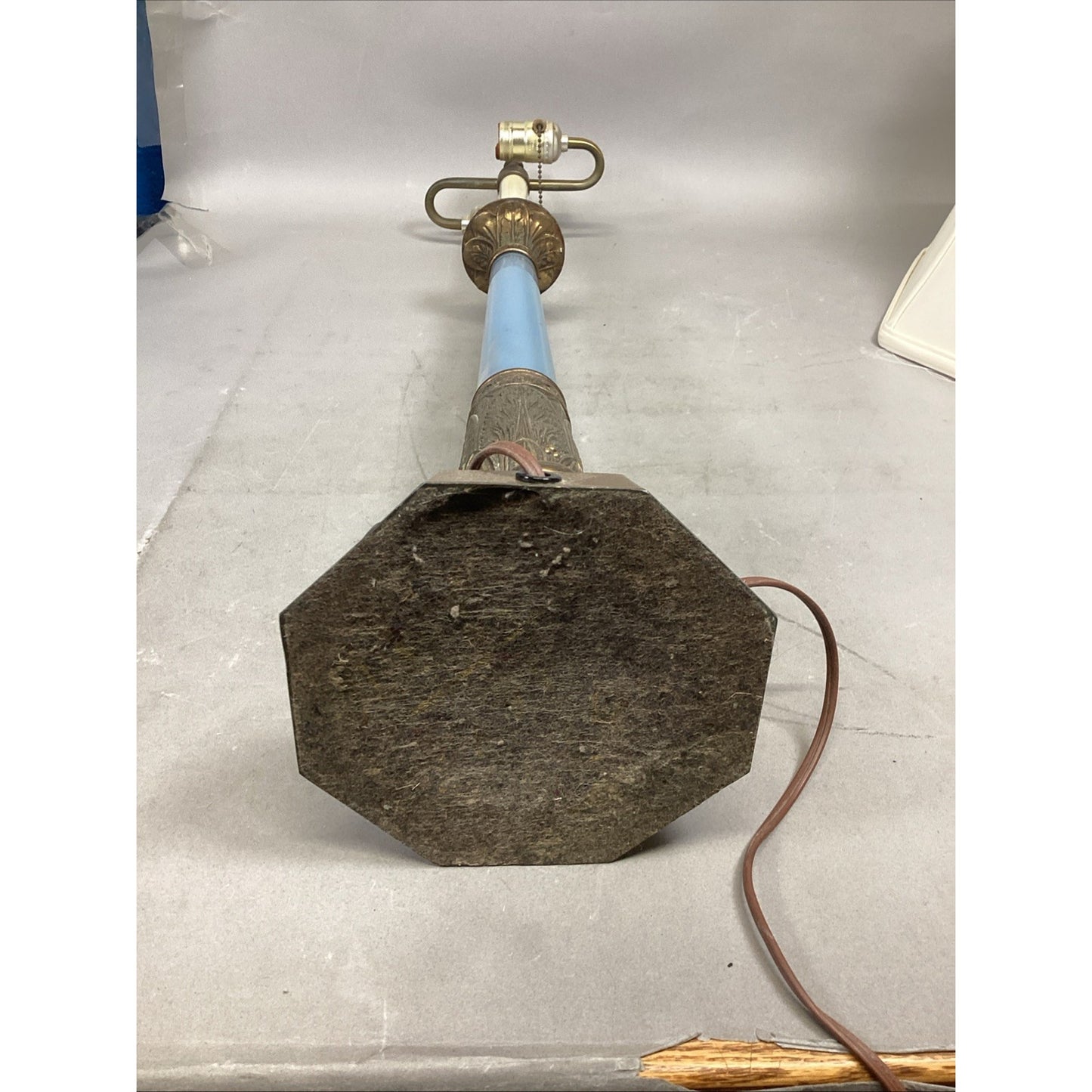 Vintage Mid Century Blue Glass & Bronze Table Lamp - 30”H