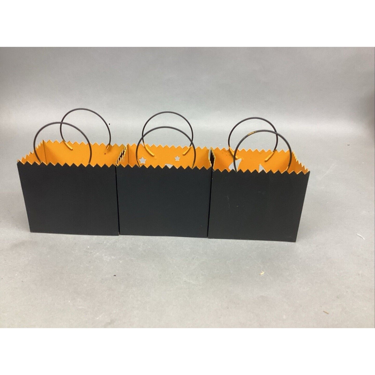 Set Of 6 Halloween Luminaries Lanterns & 3 Orange Candle Holders