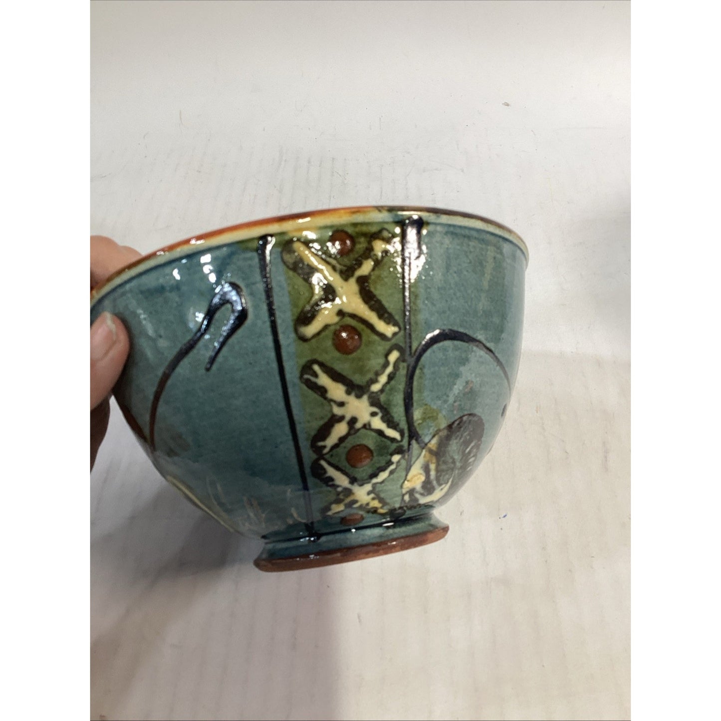 Lot Of 3 Hand Painted Glazed Pottery Bowls - 3.75”Hx6.5”D
